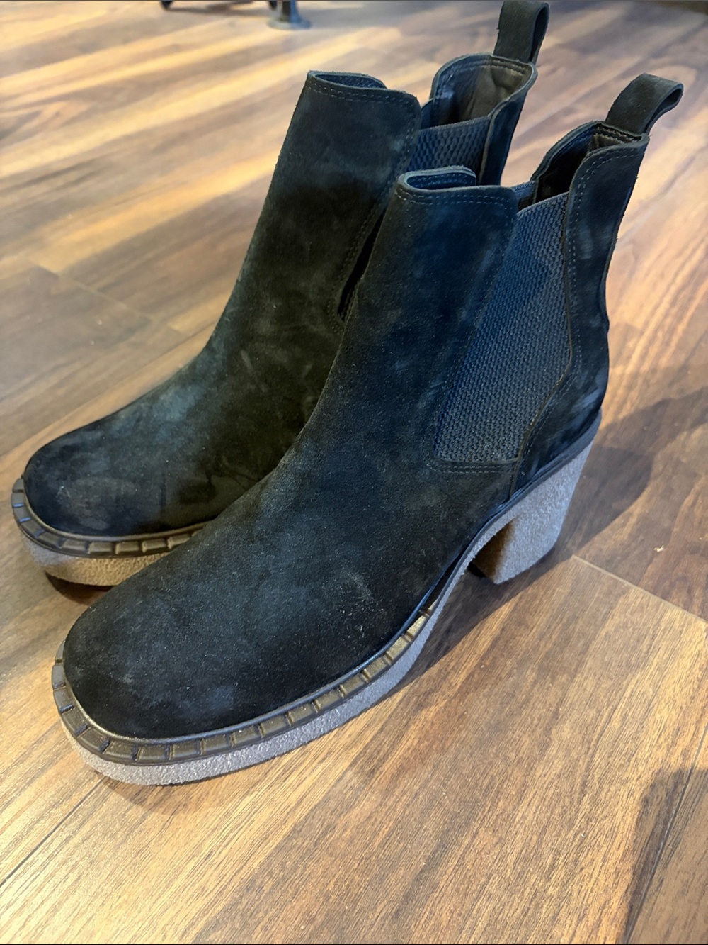 Bueno Black Suede Chelsea Block Heel Boots